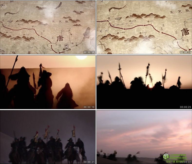 YC0004-中国古代战争/中国古代骑兵/唐朝版图/高清实拍视频素材