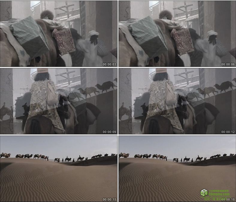 YC0005-丝绸之路骆驼商队/沙漠/古代通商/中国高清实拍视频素材