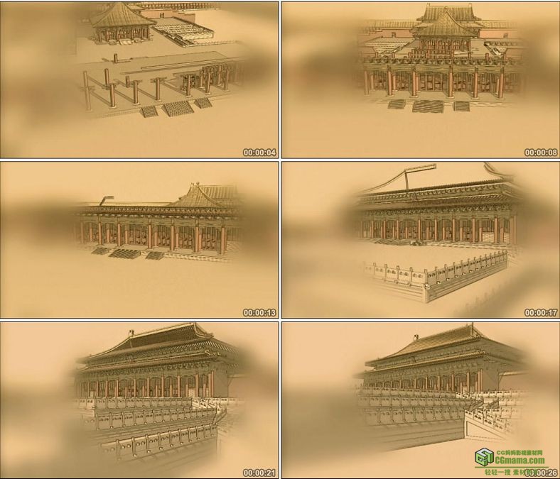 YC0032-故宫建筑生长动画/中国高清背景视频素材
