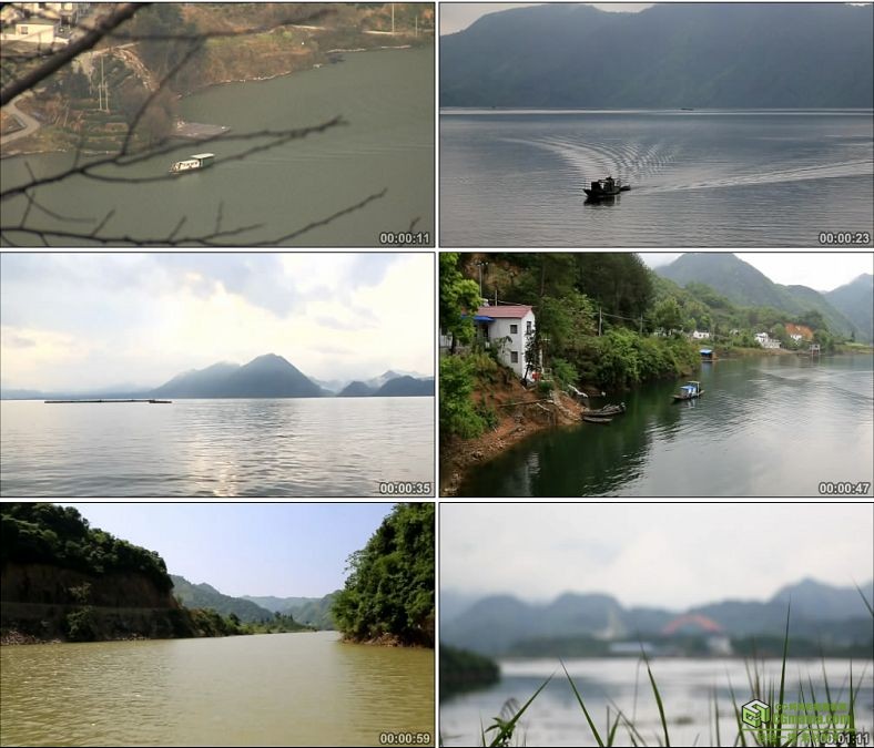 YC0078-黄山太平湖湖面上的小船/划船泛舟/中国高清实拍视频素材下载