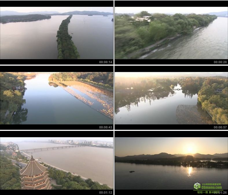 YC0100-杭州西湖航拍镜头一组/中国高清实拍视频素材下载