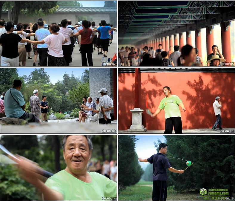 YC0149-老年人户外活动练剑跳舞广场舞拉二胡锻炼/中国高清实拍视频素材下载