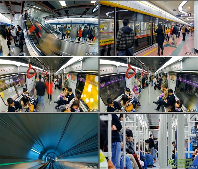 YC0192-地铁站地铁隧道地铁上的人玩手机延时摄影/中国高清实拍视频素材下载
