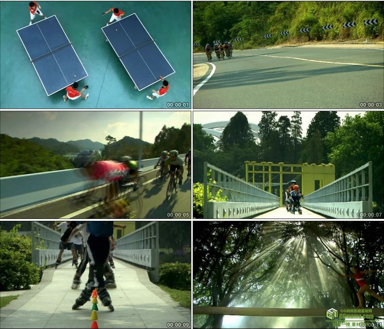 YC0237-打乒乓球骑自行车溜冰滑冰体操/中国高清实拍视频素材下载