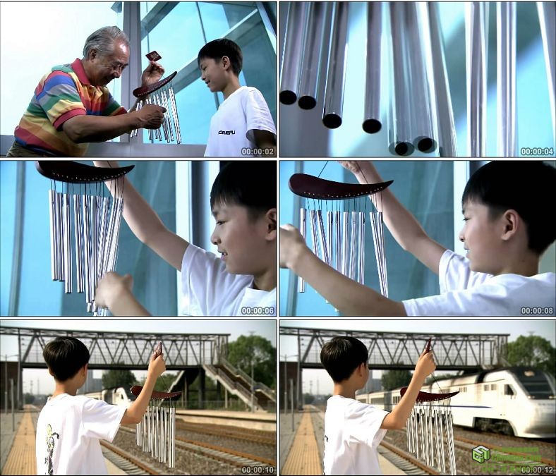 YC0243-小男孩与风铃/火车行驶/中国高清实拍视频素材下载