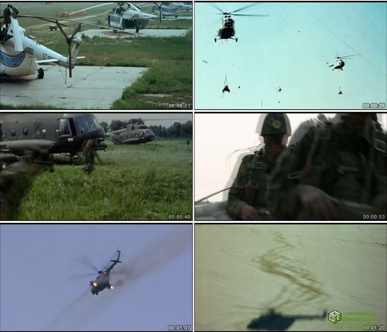YC0273-陆军航空兵武装直升机发展史军事演习山伞兵跳伞中国实拍视频素材下载