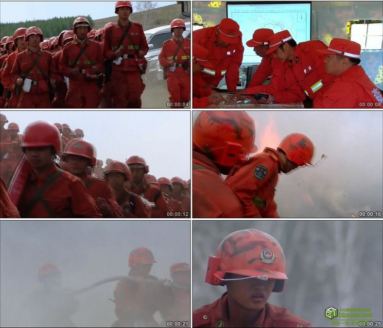 YC0354-武装警察部队森林部队森林火灾救火士兵军队/中国高清实拍视频素材下载