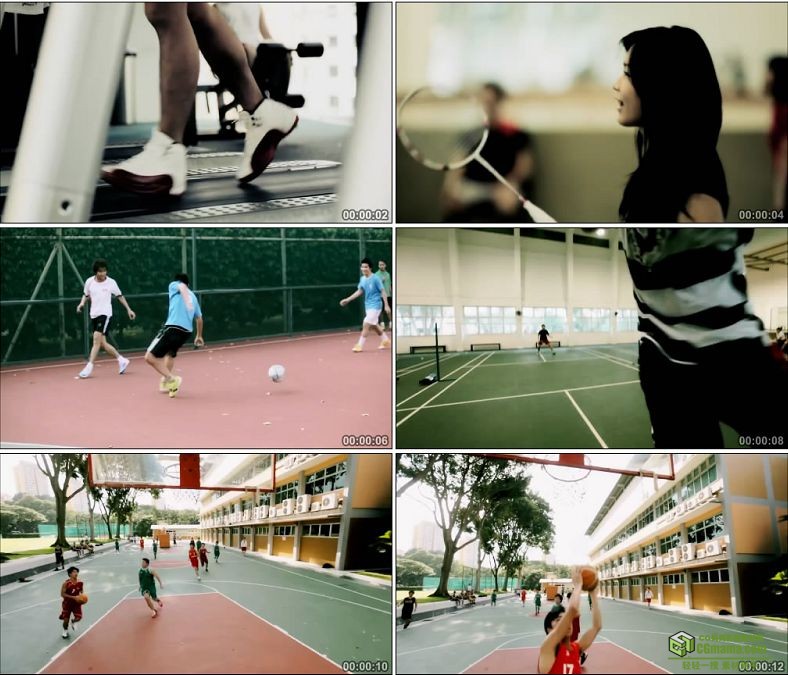 YC0373-校园生活体育运动健身足球篮球羽毛球中国高清实拍视频素材下载