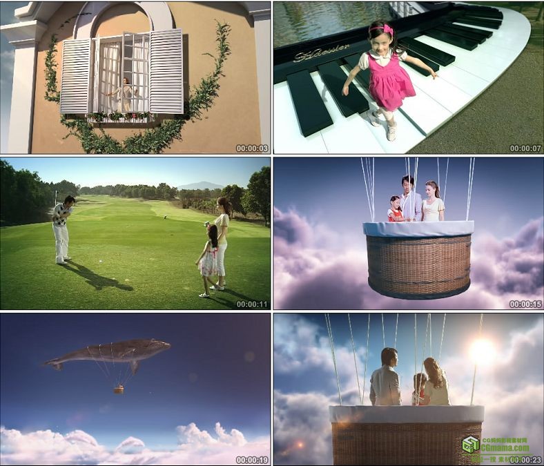 YC0380-未来城市开窗户小女孩弹钢琴打高尔夫球中国高清实拍视频素材下载