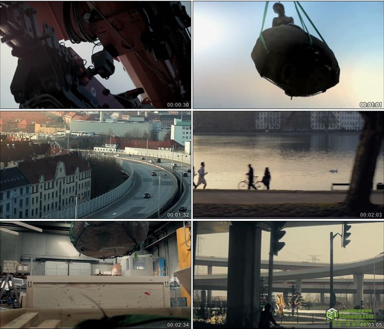 YC0394-上海世博会丹麦篇雕像运输街道车流机场文化建设高清实拍视频素材下载