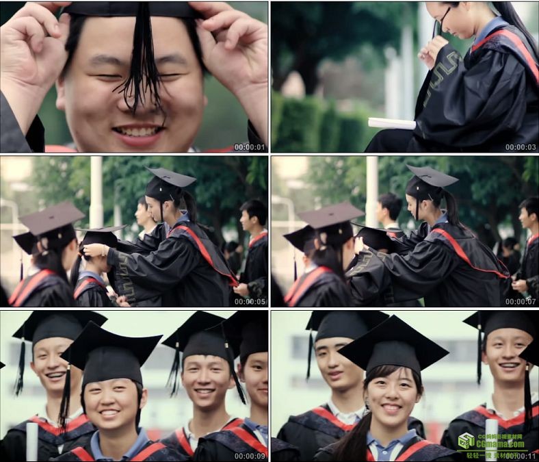 YC0412-大学生毕业学士服笑脸中国高清实拍视频素材下载