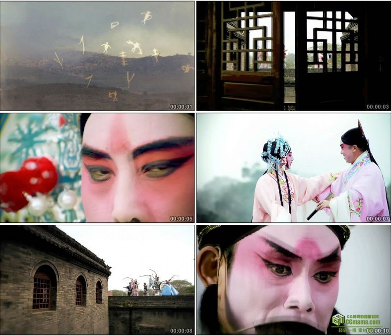 YC0423-中国传统元素戏曲甲骨文字中国高清实拍视频素材下载