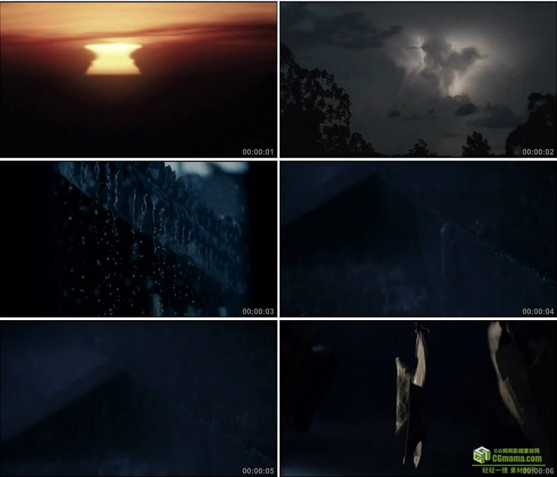 YC0432-夕阳西下太阳落下电闪雷鸣狂风暴雨中国高清实拍视频素材下载