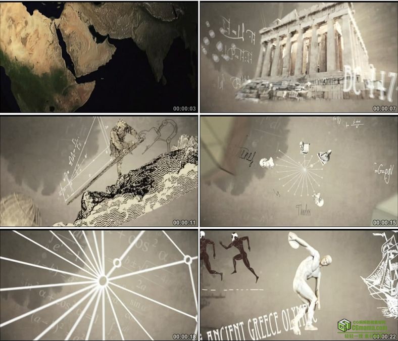 YC0439-古希腊文明文化科学文艺体育撬动地球数学高清动画视频素材下载