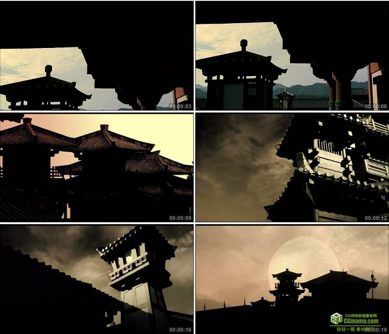 YC0464-中国古代宫殿逆光一组日出高清实拍视频素材下载