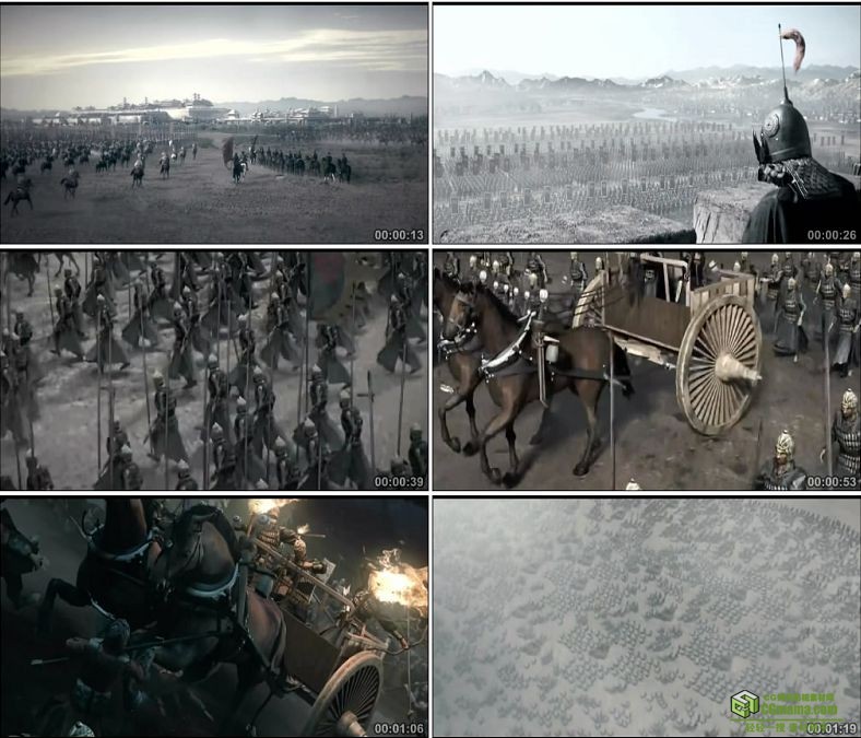YC0473-战国时代中国古代战争千军万马战车作战三维动画高清实拍视频素材下载