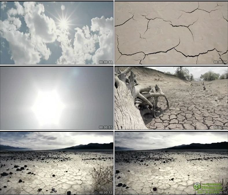 YC0476-土地干旱裂开的地面中国高清实拍视频素材下载