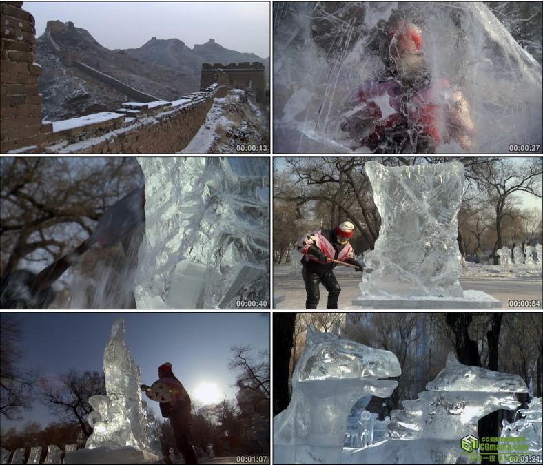 YC0524-哈尔滨冰城雕刻冰雕中国高清实拍视频素材下载
