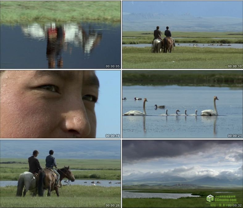 YC0548-草原上骑马的牧民水里的鹅中国高清实拍视频素材下载