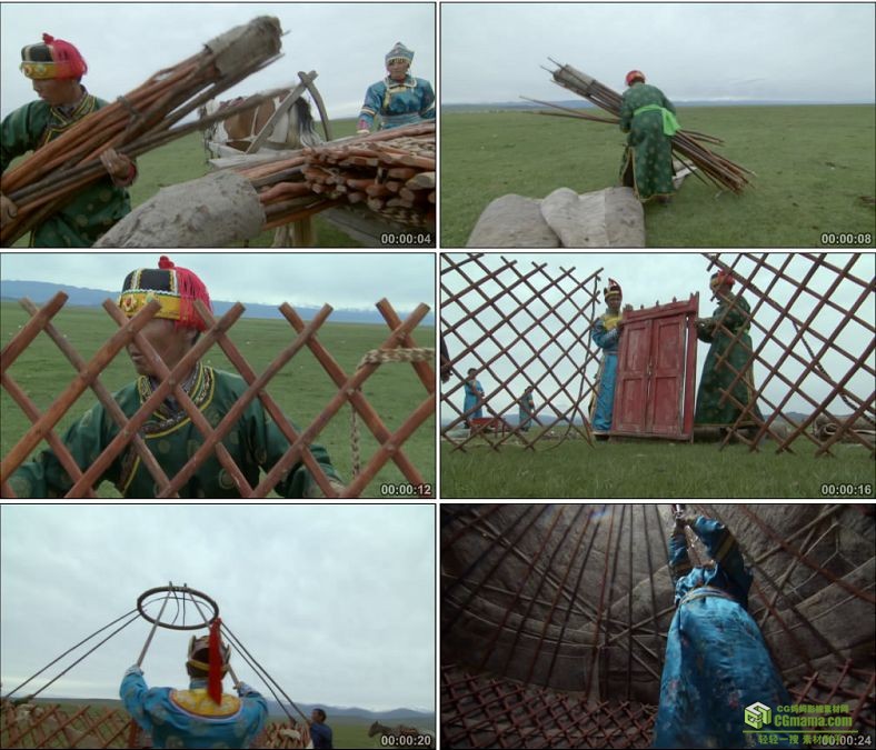 YC0552-草原蒙古族牧民搭建帐篷中国高清实拍视频素材下载