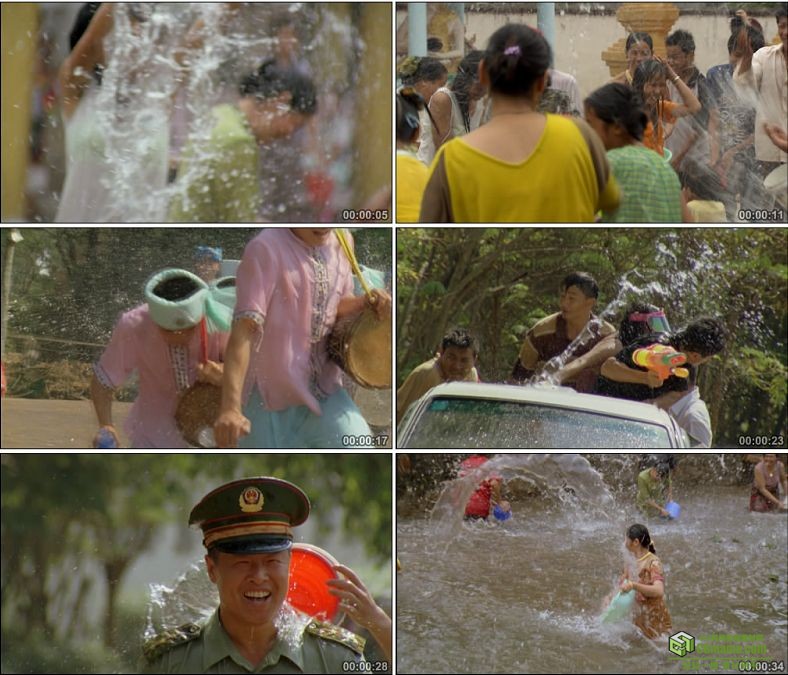 YC0556-少数民族傣族泼水节少数民族民族团结警察中国高清实拍视频素材下载