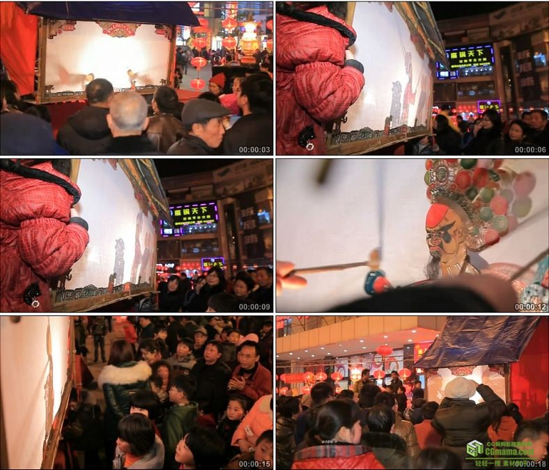 YC0595-春节庙会小朋友看皮影戏中国传统艺术工艺高清实拍视频素材下载