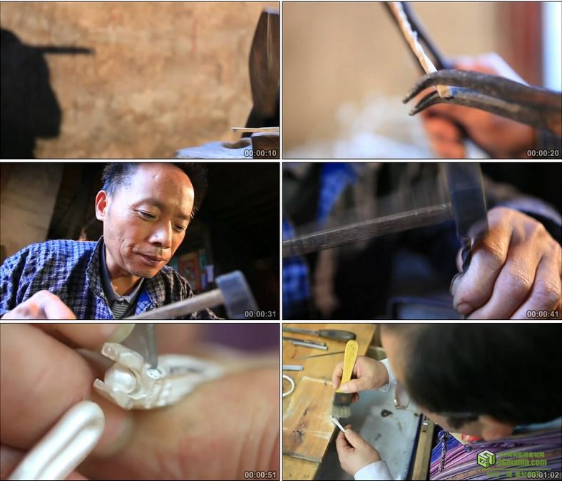 YC0596-纯手工传统工艺打造双龙头银镯打磨银饰工匠中国高清实拍视频素材下载