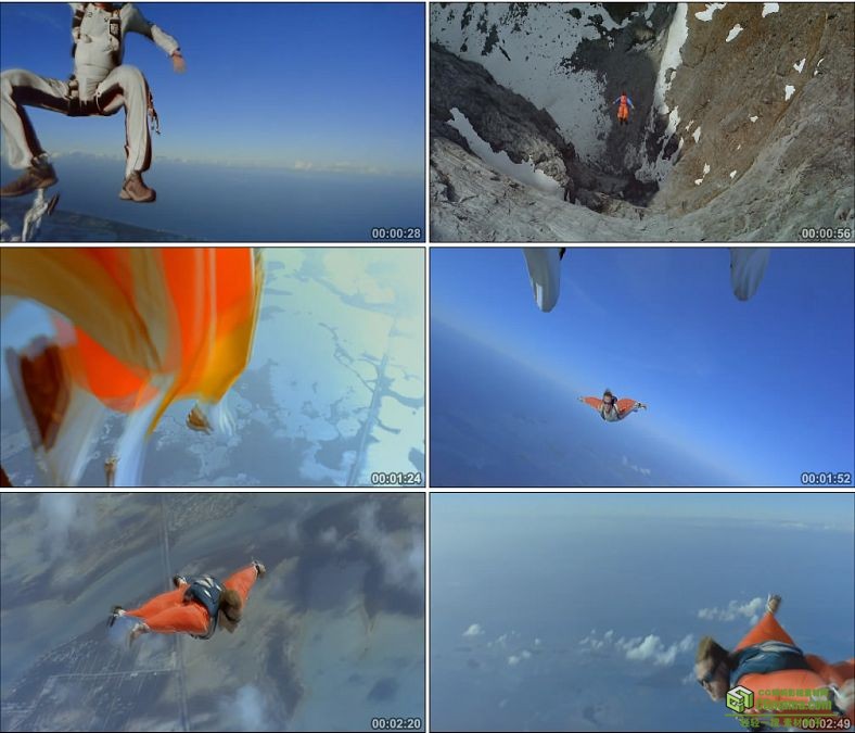 YC0604-高空跳伞爱好者极限运动高清实拍视频素材下载