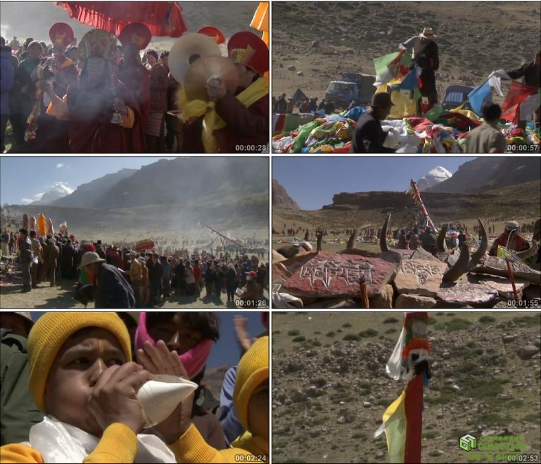 YC0725-西藏宗教仪式喇嘛藏民经幡中国高清实拍视频素材下载