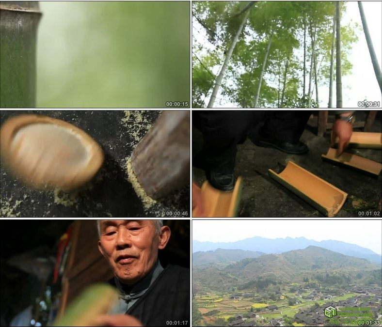 YC0732-砍伐竹子制作工艺切割浸泡中国高清实拍视频素材下载