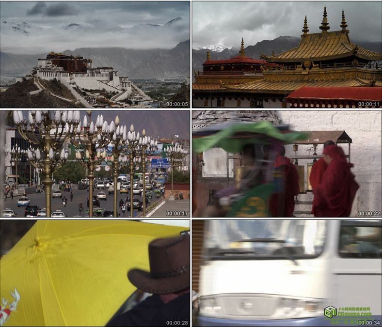 YC0807-布达拉宫西藏街市城市人群藏民喇嘛和尚僧人中国高清实拍视频素材下载