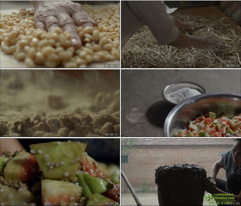 YC0828-发酵豆子香甜山东西瓜酱的制作切西瓜中国美食高清实拍视频素材下载