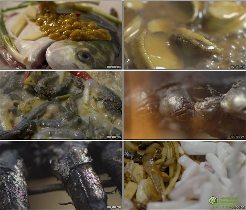 YC0835-各式烧制烹饪海鲜鱿鱼炒菜烤鱼生蚝中国美食高清实拍视频素材下载