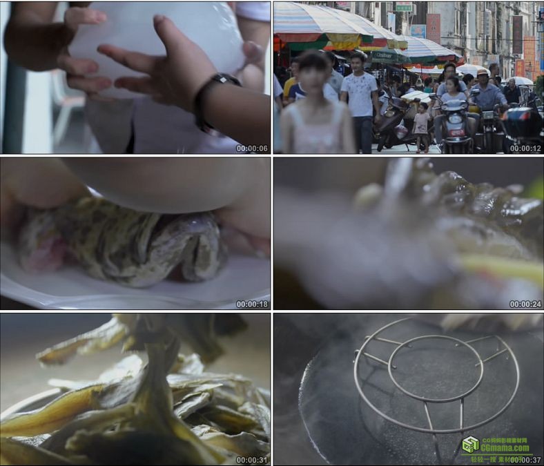 YC0841-海鲜水产烹制美食中国集市街道海螺鱼干中国高清实拍视频素材下载