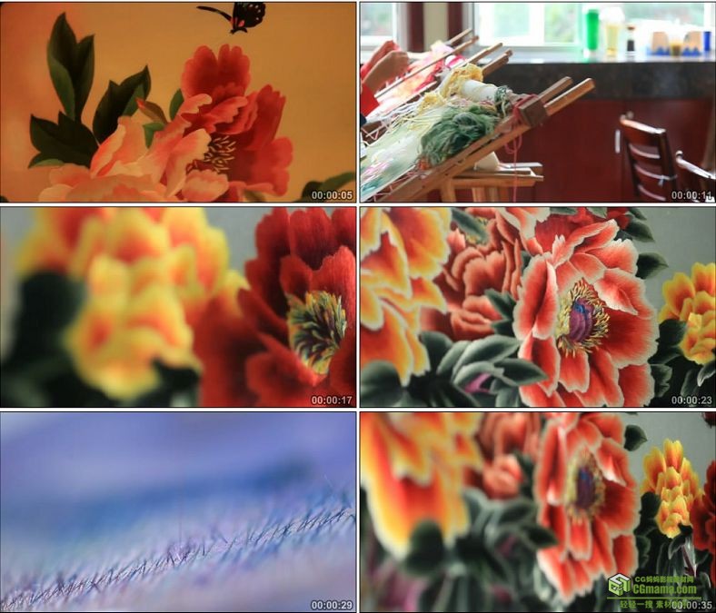 YC0845-花卉双色秀刺绣绣花学校学徒学生中国传统工艺高清实拍视频素材下载