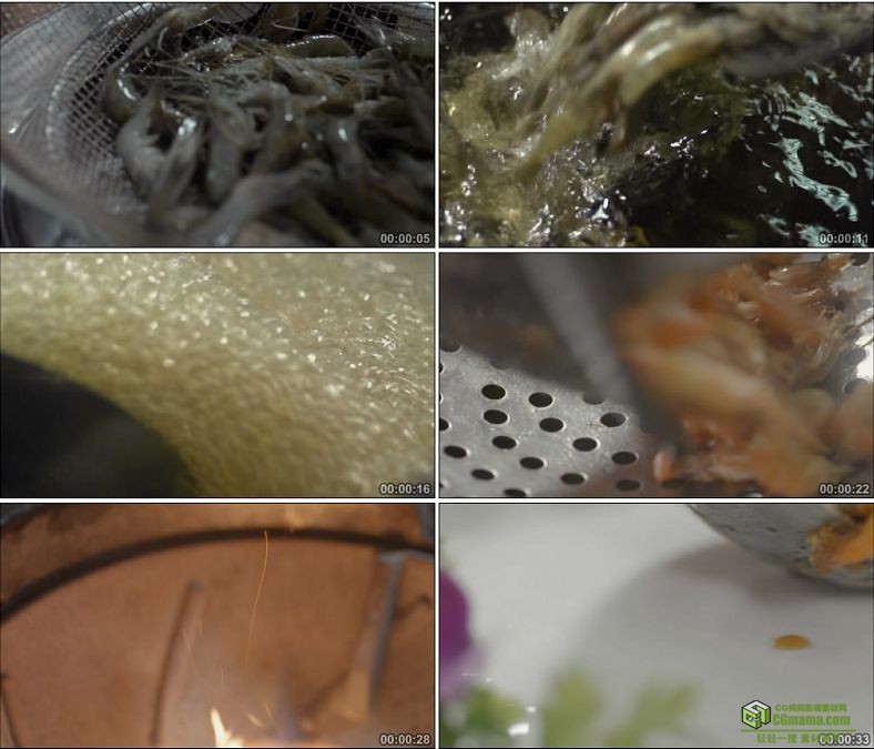YC0879-滚烫的热油美食油炸鲜虾虾米大虾中国美食高清实拍视频素材下载