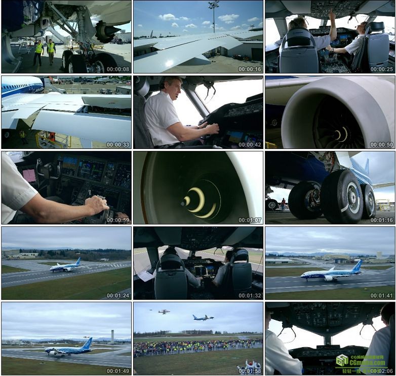 AA0032-飞机起飞特写飞机场检修飞行员操作操控特写中国高清实拍视频素材