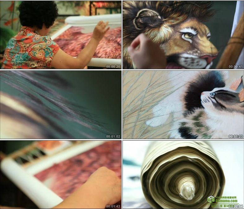YC0885-湘绣藏獒狮虎猫动物图案江南民间艺术文化遗产高清实拍视频素材