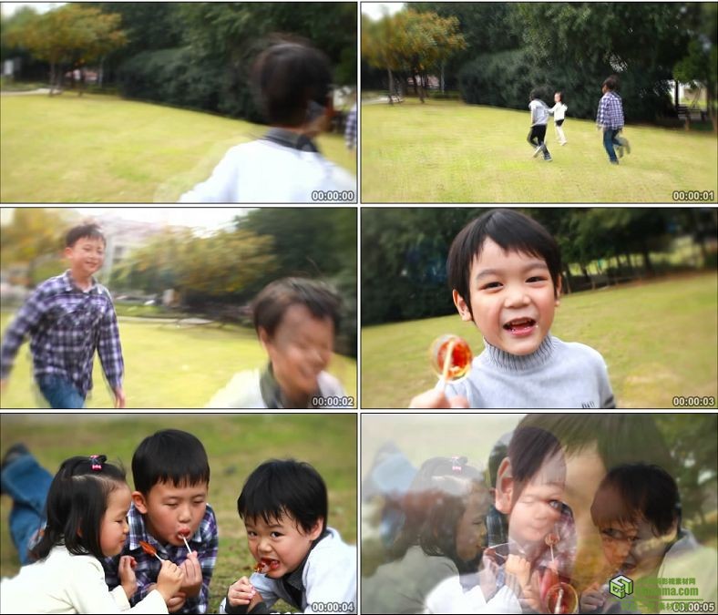 YC0906-小朋友玩耍嬉戏吃棒棒人物糖高清实拍视频素材