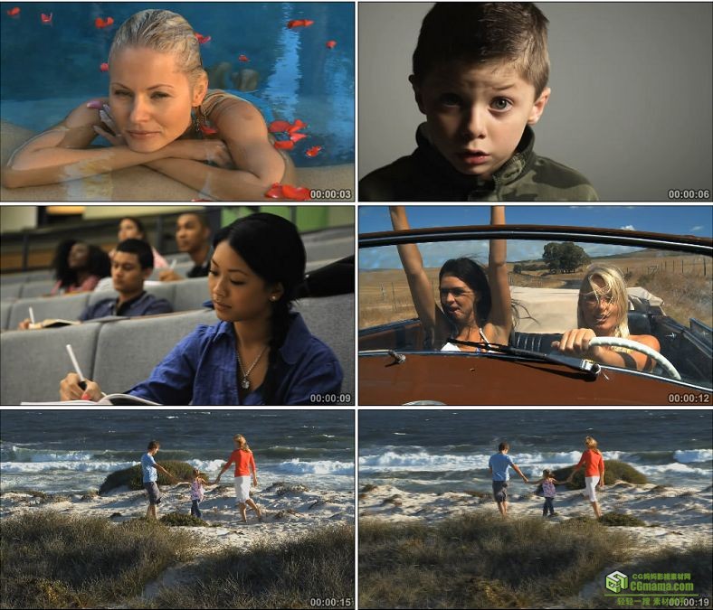 YC0924-国外外国人SPA学习驾车海边享受生活生活状态一组高清实拍视频素材