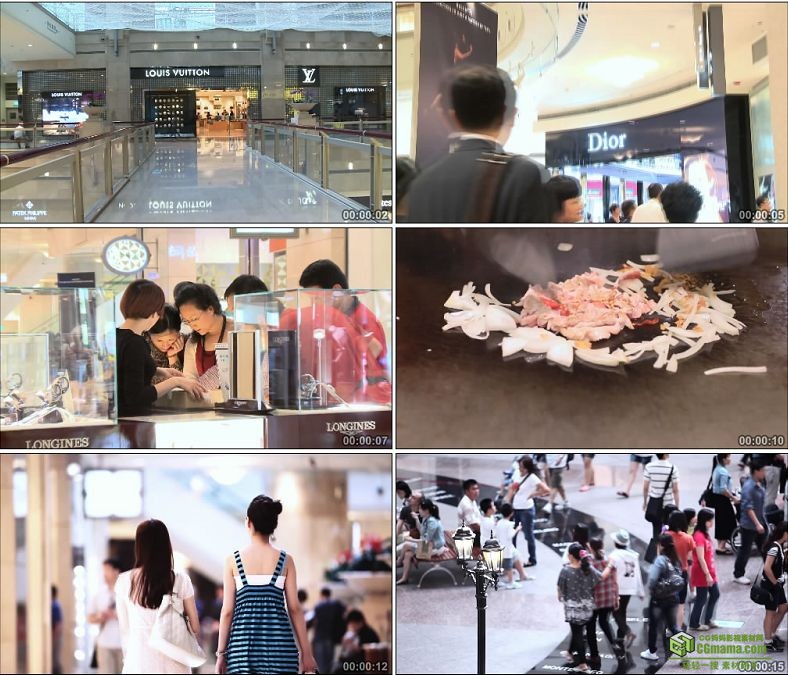 YC0929-大型商场购物超市各种国际品牌人流就餐餐饮高清实拍视频素材