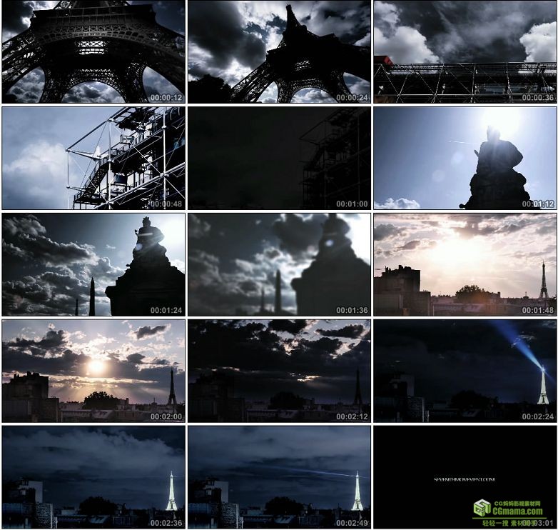 AA0102-法国巴黎的日与夜埃菲尔铁塔高清实拍视频素材宣传片下载