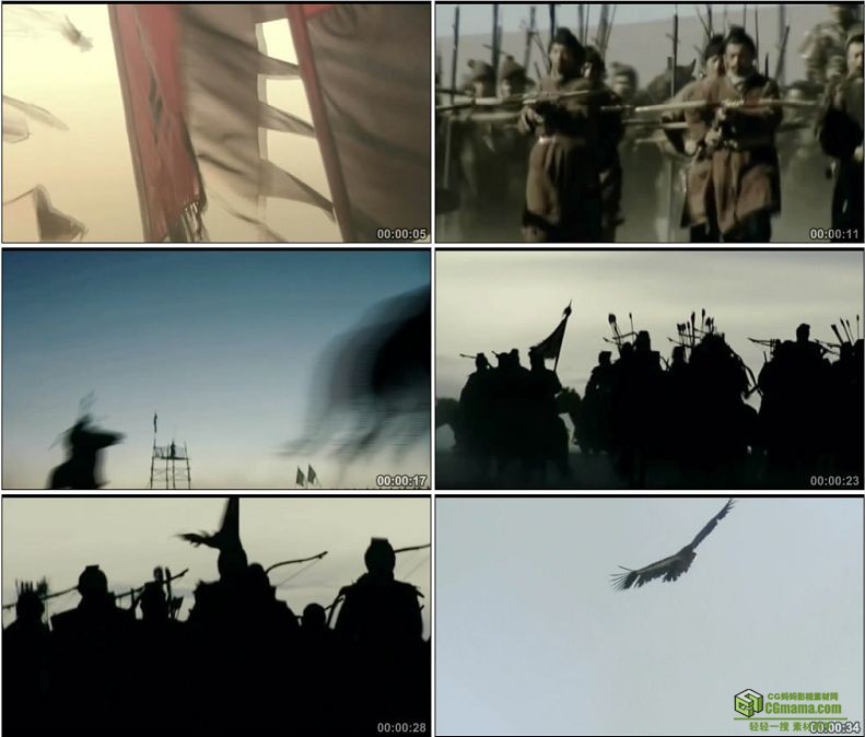 YC1003-中国古代战争秦国版图骑兵弓弩箭射手高清实拍视频素材