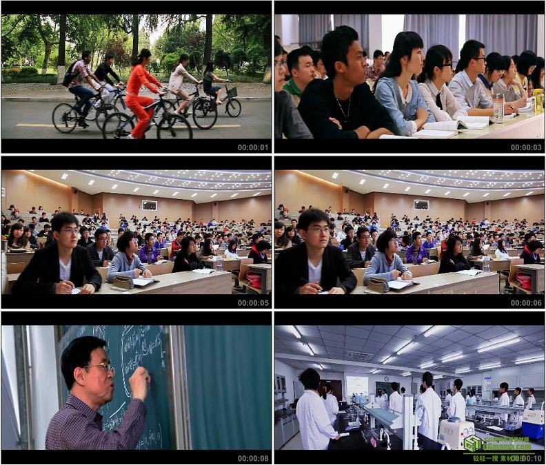 YC1608-大学校园里骑自行车合堂上课讲课学习高清实拍视频素材