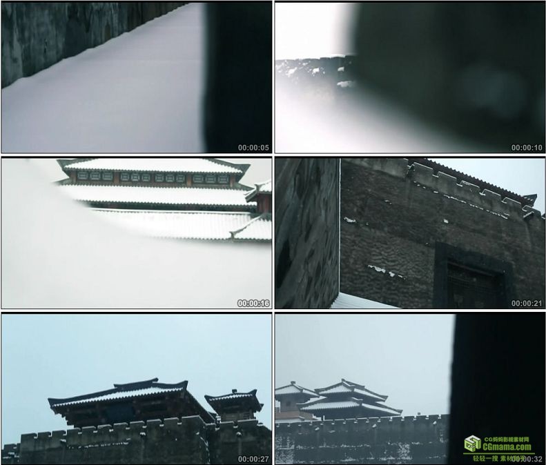 YC1012-中国古代城墙宫殿下雪雪景美丽景色高清实拍视频素材