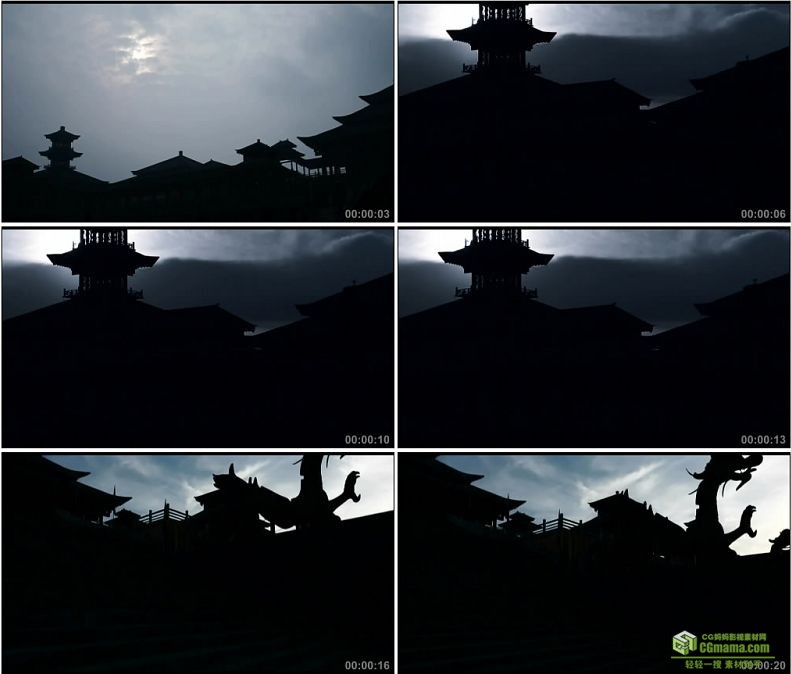 YC1022-中国古代宫殿逆光剪影风景高清实拍视频素材