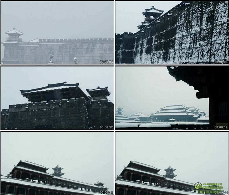 YC1034-中国古代宫殿古城墙下雪雪景高清实拍视频素材