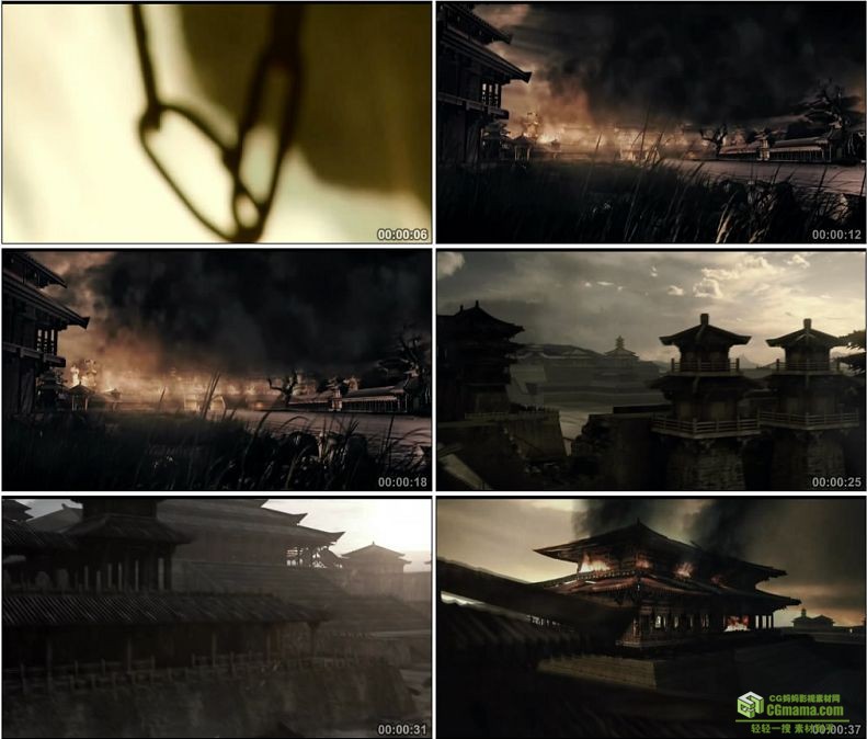 YC1038-中国古代战争战乱火烧阿房宫残败的宫殿高清实拍视频素材