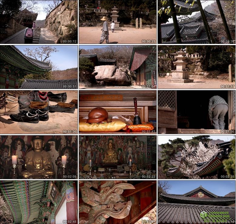 AA0137-韩国旅游梵鱼寺寺庙跪拜佛像全高清实拍视频素材