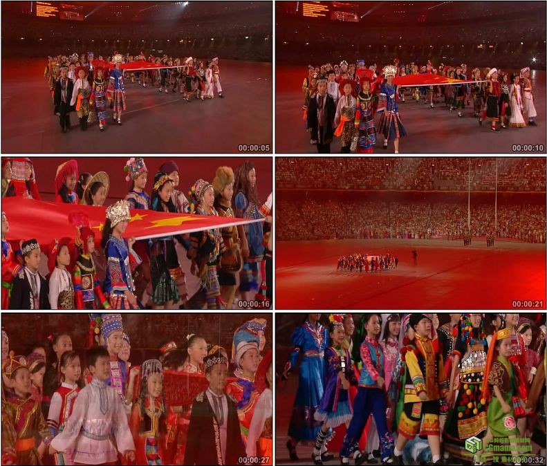 YC1081-中国北京奥运会开幕式少数民族小朋友民族团结国旗高清实拍视频素材